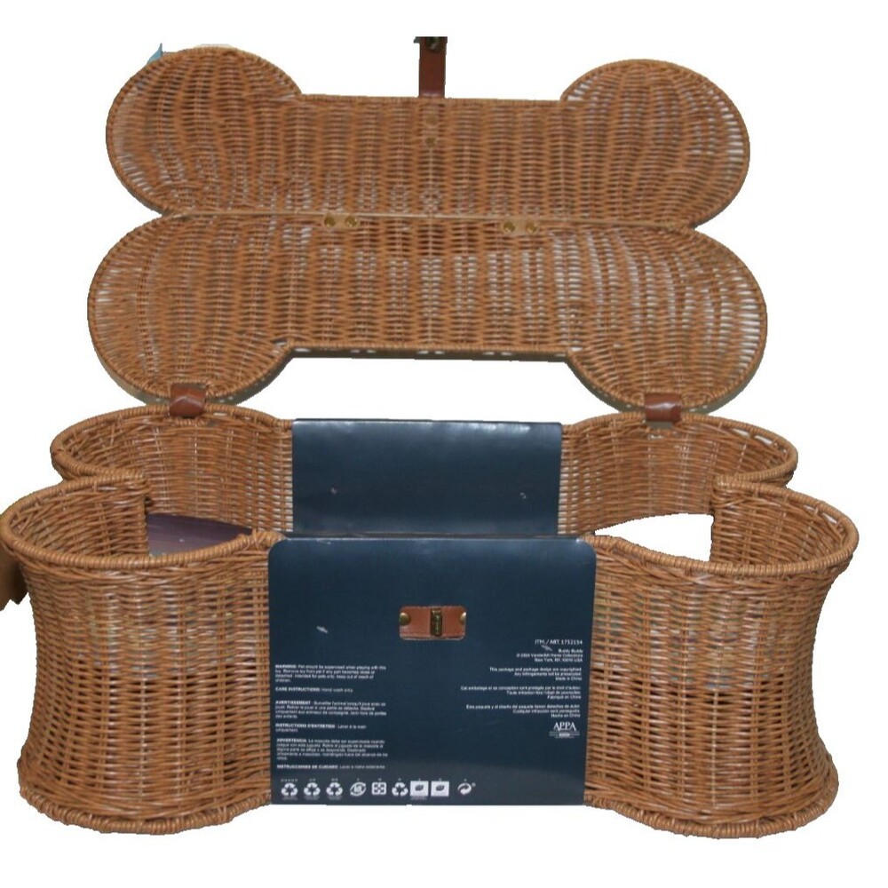 Buddy Buddy Whicker Dog Bone Basket Woven Pet Toy Storage Rustic Decor Vintage - Picture 7 of 10